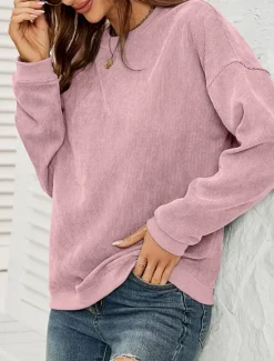 Clearance Women's Sweatshirt Casual Plain Street Dailywear Crew Neck Long Sleeve Pink Green Fall Winter Women Hoodies & Sweatshirts