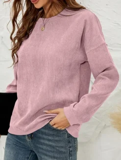 Clearance Women's Sweatshirt Casual Plain Street Dailywear Crew Neck Long Sleeve Pink Green Fall Winter Women Hoodies & Sweatshirts