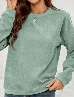 Clearance Women's Sweatshirt Casual Plain Street Dailywear Crew Neck Long Sleeve Pink Green Fall Winter Women Hoodies & Sweatshirts