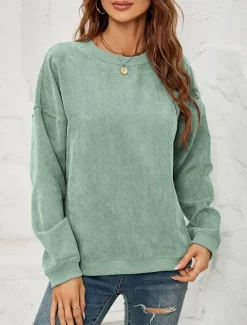 Clearance Women's Sweatshirt Casual Plain Street Dailywear Crew Neck Long Sleeve Pink Green Fall Winter Women Hoodies & Sweatshirts