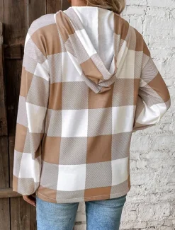 Best Women's Sweatshirt Casual Plaid Street Dailywear Hoodie Buttons Print Long Sleeve Black Khaki Fall Winter Women Hoodies & Sweatshirts