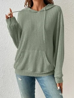 New Women's Sweatshirt Casual Plain Street Dailywear Hooded Pocket Long Sleeve Green Beige Fall Winter Women Hoodies & Sweatshirts