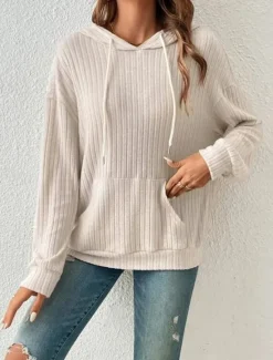 New Women's Sweatshirt Casual Plain Street Dailywear Hooded Pocket Long Sleeve Green Beige Fall Winter Women Hoodies & Sweatshirts