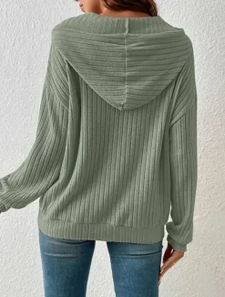 New Women's Sweatshirt Casual Plain Street Dailywear Hooded Pocket Long Sleeve Green Beige Fall Winter Women Hoodies & Sweatshirts