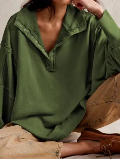 Women's Sweatshirt Casual Plain Street Dailywear V Neck Buttons Long Sleeve White Fuchsia Green Fall Winter Women Hoodies & Sweatshirts