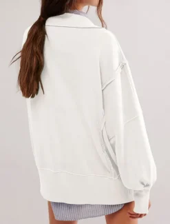 Women's Sweatshirt Casual Plain Street Dailywear V Neck Buttons Long Sleeve White Fuchsia Green Fall Winter Women Hoodies & Sweatshirts