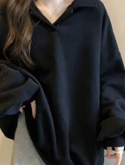 Women's Sweatshirt Casual Plain Street Dailywear V Neck Long Sleeve Black White Coffee Fall Winter Women Hoodies & Sweatshirts