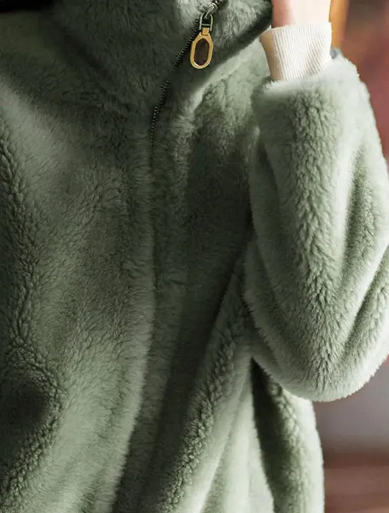 Clearance Women's Sweatshirt Casual Sherpa Plain Street Dailywear Turtleneck Zipper Pocket Long Sleeve White Light Green Khaki Fall Winter Women Hoodies & Sweatshirts