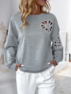 Sale Women's Sweatshirt Casual Plain Street Dailywear Crew Neck Patchwork Long Sleeve Fall Winter Women Hoodies & Sweatshirts