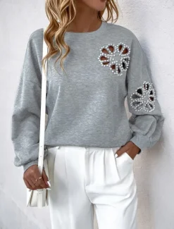 Sale Women's Sweatshirt Casual Plain Street Dailywear Crew Neck Patchwork Long Sleeve Fall Winter Women Hoodies & Sweatshirts
