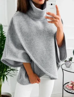 Discount Women's Sweatshirt Casual Plain Street Dailywear Turtleneck Patchwork Long Sleeve Fall Winter Women Hoodies & Sweatshirts