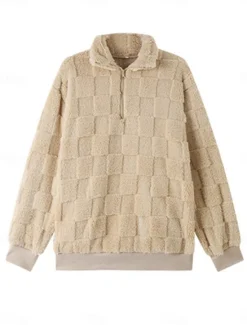 Clearance Women's Sweatshirt Casual Sherpa Fleece Plain Street Dailywear Turtleneck Zipper Long Sleeve Fall Winter Women Hoodies & Sweatshirts