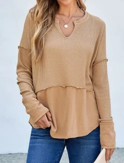 Hot Women's Sweatshirt Casual Plain Street Dailywear V Neck Long Sleeve White Blue Khaki Fall Winter Women Hoodies & Sweatshirts