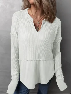 Hot Women's Sweatshirt Casual Plain Street Dailywear V Neck Long Sleeve White Blue Khaki Fall Winter Women Hoodies & Sweatshirts