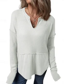 Hot Women's Sweatshirt Casual Plain Street Dailywear V Neck Long Sleeve White Blue Khaki Fall Winter Women Hoodies & Sweatshirts