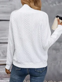 New Women's Sweatshirt Casual Textured Plain Street Dailywear Crew Neck Buttons Long Sleeve Fall Winter Women Hoodies & Sweatshirts