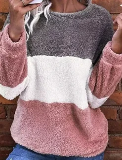 Women's Sweatshirt Casual Color Block Street Dailywear Crew Neck Patchwork Long Sleeve Fall Winter Women Hoodies & Sweatshirts
