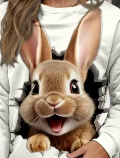 Online Women's Sweatshirt Casual Rabbit Street Dailywear Crew Neck Print Long Sleeve Fall Winter Women Hoodies & Sweatshirts