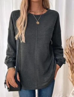 Discount Women's Sweatshirt Casual Plain Street Dailywear Crew Neck Print Long Sleeve Fall Winter Women Hoodies & Sweatshirts