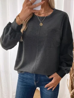 Discount Women's Sweatshirt Casual Plain Street Dailywear Crew Neck Print Long Sleeve Fall Winter Women Hoodies & Sweatshirts