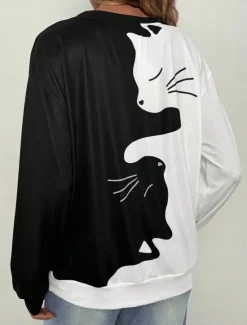Discount Women's Sweatshirt Cat Street Dailywear Print Casual Crew Neck Long Sleeve Micro-elastic Fall Winter Comfrt Breathable Soft Fabric Women Hoodies & Sweatshirts