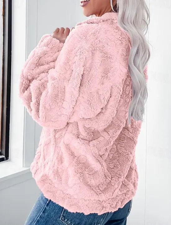 Hot Women's Sweatshirt Elegant Fashion Comfrt Fleece Plain Work Dailywear Casual Hoodie Zipper Loose Fit Long Sleeve Pink Purple Khaki Light Grey Fall Winter Women Hoodies & Sweatshirts