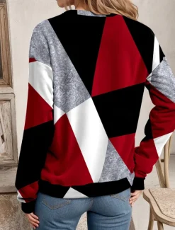 Online Women's Sweatshirt Geometric Street Dailywear Print Casual Crew Neck Long Sleeve Micro-elastic Fall Winter Comfrt Breathable Soft Fabric Women Hoodies & Sweatshirts