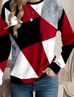 Online Women's Sweatshirt Geometric Street Dailywear Print Casual Crew Neck Long Sleeve Micro-elastic Fall Winter Comfrt Breathable Soft Fabric Women Hoodies & Sweatshirts