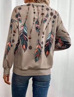 Clearance Women's Sweatshirt Graphic Street Dailywear Print Vintage Ethnic Casual Crew Neck Long Sleeve Micro-elastic Fall Winter Comfrt Breathable Soft Fabric Women Hoodies & Sweatshirts