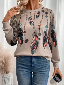 Clearance Women's Sweatshirt Graphic Street Dailywear Print Vintage Ethnic Casual Crew Neck Long Sleeve Micro-elastic Fall Winter Comfrt Breathable Soft Fabric Women Hoodies & Sweatshirts