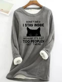 Online Women's Sweatshirt Pullover Fleece Lined Cat Letter Street Casual Teddy Fuzzy Comfrt Round Neck Long Sleeve Top Micro-elastic Fall & Winter Comfrt Breathable Soft Fabric Women Hoodies & Sweatshirts