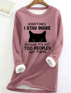 Online Women's Sweatshirt Pullover Fleece Lined Cat Letter Street Casual Teddy Fuzzy Comfrt Round Neck Long Sleeve Top Micro-elastic Fall & Winter Comfrt Breathable Soft Fabric Women Hoodies & Sweatshirts