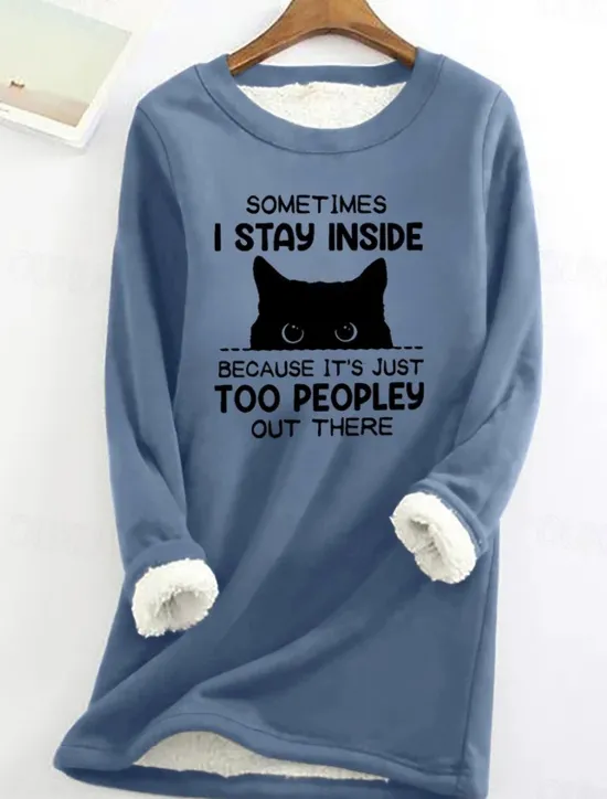 Online Women's Sweatshirt Pullover Fleece Lined Cat Letter Street Casual Teddy Fuzzy Comfrt Round Neck Long Sleeve Top Micro-elastic Fall & Winter Comfrt Breathable Soft Fabric Women Hoodies & Sweatshirts
