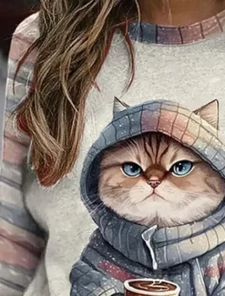 Clearance Women's Sweatshirt Pullover Cat Casual Sports Active Sportswear Funny Round Neck Long Sleeve Top Micro-elastic Fall & Winter Comfrt Breathable Soft Fabric Women Hoodies & Sweatshirts