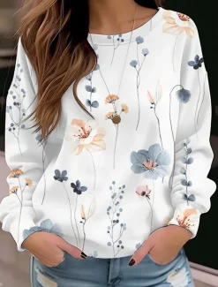 Sale Women's Sweatshirt Pullover Floral Cat Street Casual Vintage Sports Basic Round Neck Long Sleeve Top Micro-elastic Fall & Winter Comfrt Breathable Soft Fabric Women Hoodies & Sweatshirts