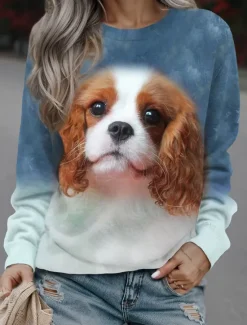 New Women's Sweatshirt Pullover Dog Casual Sports Print Sportswear Funny Round Neck Long Sleeve Top Micro-elastic Fall & Winter Comfrt Breathable Soft Fabric Women Hoodies & Sweatshirts