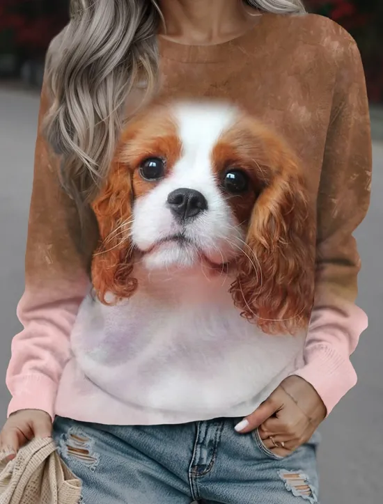 New Women's Sweatshirt Pullover Dog Casual Sports Print Sportswear Funny Round Neck Long Sleeve Top Micro-elastic Fall & Winter Comfrt Breathable Soft Fabric Women Hoodies & Sweatshirts