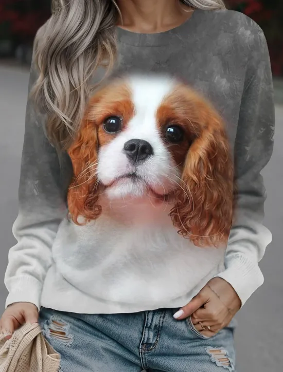 New Women's Sweatshirt Pullover Dog Casual Sports Print Sportswear Funny Round Neck Long Sleeve Top Micro-elastic Fall & Winter Comfrt Breathable Soft Fabric Women Hoodies & Sweatshirts
