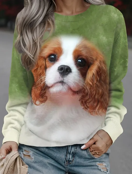 New Women's Sweatshirt Pullover Dog Casual Sports Print Sportswear Funny Round Neck Long Sleeve Top Micro-elastic Fall & Winter Comfrt Breathable Soft Fabric Women Hoodies & Sweatshirts