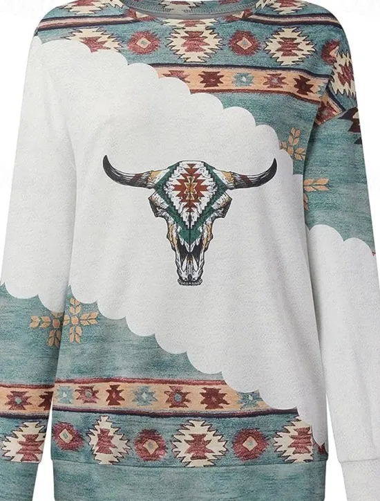 Online Women's Sweatshirt Pullover Geometric Aztecs Street Casual Vintage Sports Ethnic Round Neck Long Sleeve Top Micro-elastic Fall & Winter Comfrt Breathable Soft Fabric Women Hoodies & Sweatshirts