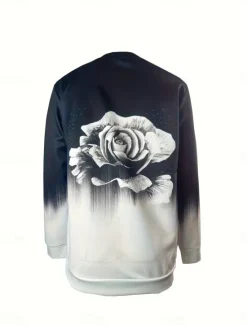 Discount Women's Sweatshirt Rose Street Dailywear Print Casual Crew Neck Long Sleeve Micro-elastic Fall Winter Comfrt Breathable Soft Fabric Women Hoodies & Sweatshirts