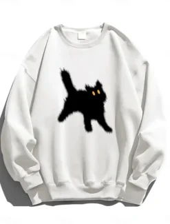 Clearance Women's Sweatshirts Cat Casual Long Sleeve Crew Neck Regular Tops Street Dailywear Print White Beige Gray Fall Winter Women Hoodies & Sweatshirts