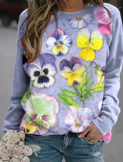 New Women's Sweatshirts Floral Graphic Warm Romantic Classic Long Sleeve Crew Neck Round Neck Regular Tops Home Street Dailywear Print Spring Fall Winter Women Hoodies & Sweatshirts