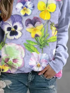 New Women's Sweatshirts Floral Graphic Warm Romantic Classic Long Sleeve Crew Neck Round Neck Regular Tops Home Street Dailywear Print Spring Fall Winter Women Hoodies & Sweatshirts