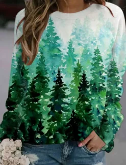 Hot Women's Sweatshirts Graphic Casual Long Sleeve Crew Neck Regular Tops Street Dailywear Casual Print Blue Brown Green Light Blue Spring Fall Winter Women Hoodies & Sweatshirts