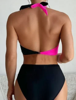 Outlet Women's Swimsuits Bikini 2 Piece Cheeky Swimsuit Backless Vacation Beach Wear Solid Color Halter Neck Sleeveless Bathing Suits Women Bikinis