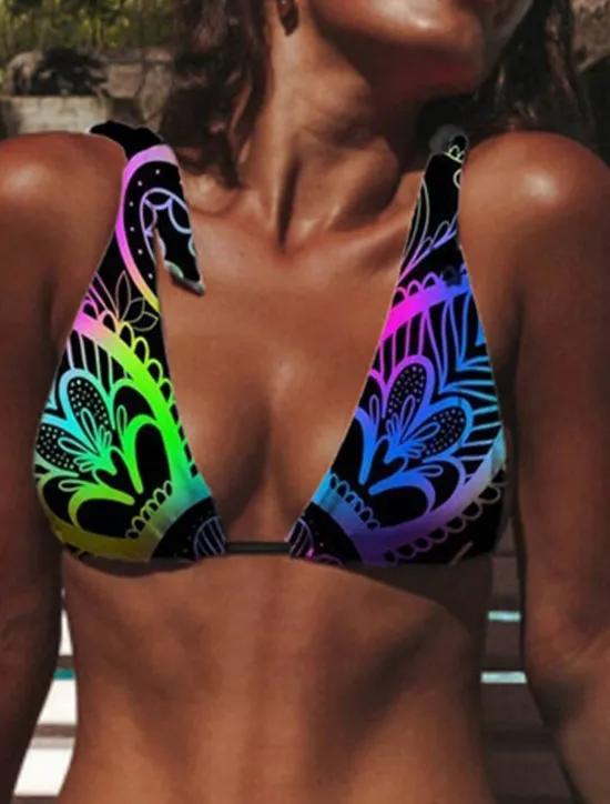 Hot Women's Swimsuits Bikini 2 Piece Cheeky Swimsuit Open Back Sexy Printing Vacation Fashion Flower V Wire Sleeveless Bathing Suits Women Bikinis