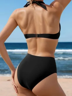 Clearance Women's Swimsuits Bikini 2 Piece Cheeky Swimsuit Backless Vacation Beach Wear Geometric Halter Neck Sleeveless Bathing Suits Women Bikinis