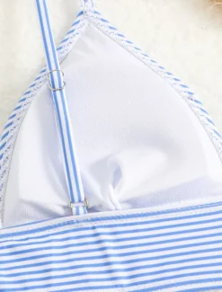 Hot Women's Swimsuits Bikini 2 Piece Cheeky Swimsuit Backless Vacation Beach Wear Striped V Neck Sleeveless Bathing Suits Women Bikinis