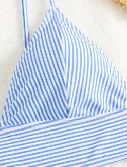 Hot Women's Swimsuits Bikini 2 Piece Cheeky Swimsuit Backless Vacation Beach Wear Striped V Neck Sleeveless Bathing Suits Women Bikinis